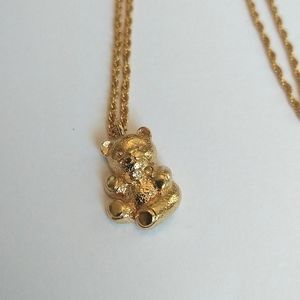 Vintage Avon Gold Toned Teddy Bear Necklace